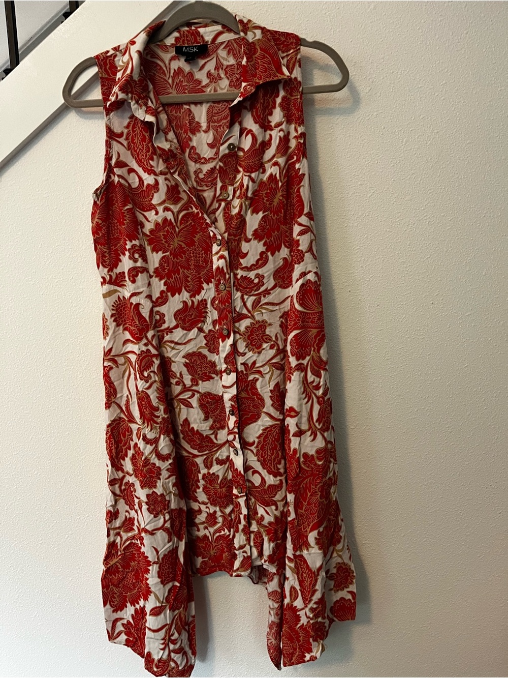 MSK Red and Cream Floral Button-Up Dress